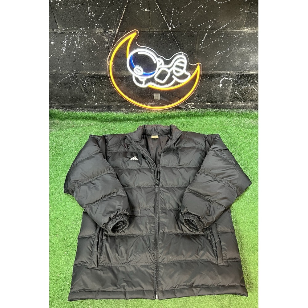 Adidas Winter Puffer Jacket Men's Medium‎ Full Zip Trefoil Logo Pockets Black